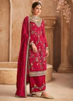 Premium Chinnon Pink Wedding Wear Embroidery Work Readymade Plazzo Suit